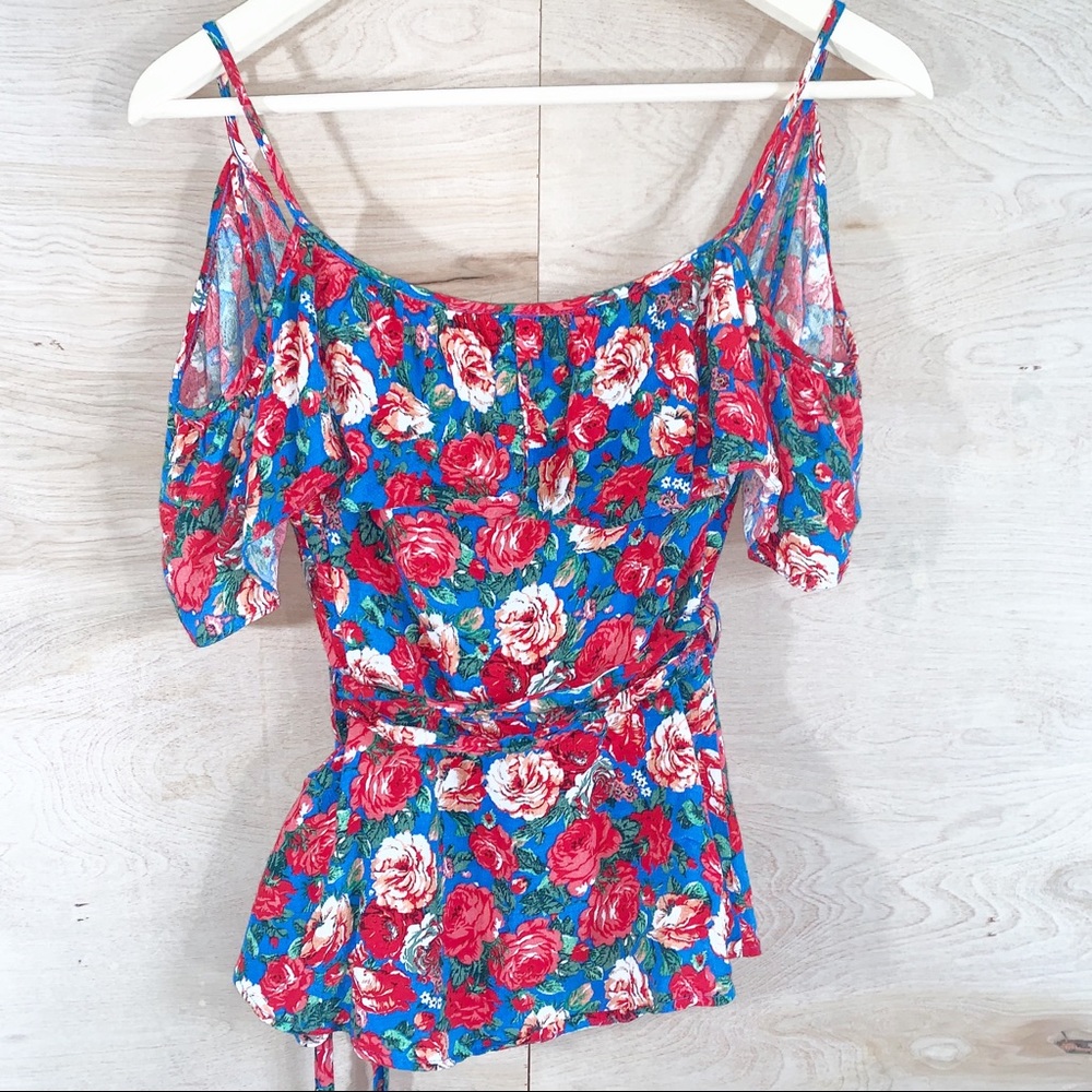 Topshop | Floral Cold Shoulder Wrap Top - Picture 6 of 7